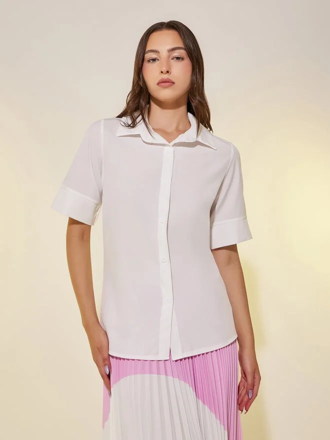 Take Two Solid Slit Cuffed Short Sleeve Regular Fit Shirt