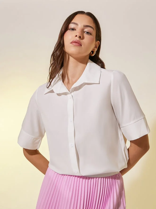 Take Two Solid Slit Cuffed Short Sleeve Regular Fit Shirt