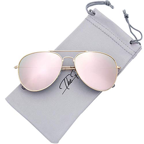 The Fresh Classic Metal Frame Mirror Lens Aviator Sunglasses with Gift Box (04-GOLD, PINK) - Image 3