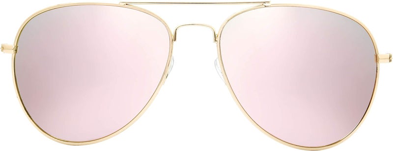 The Fresh Classic Metal Frame Mirror Lens Aviator Sunglasses with Gift Box (04-GOLD, PINK) - Image 1
