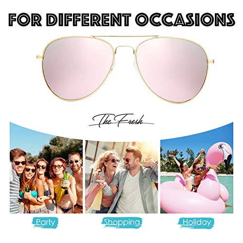 The Fresh Classic Metal Frame Mirror Lens Aviator Sunglasses with Gift Box (04-GOLD, PINK) - Image 5
