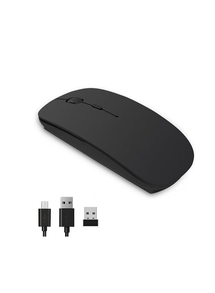 ماوس لاسلكي قابل للشحن بواسطة USB مع أزرار هادئة، مناسب للاب توب والكمبيوتر المكتبي، لون أسود - Image 1