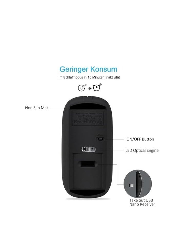 ماوس لاسلكي قابل للشحن بواسطة USB مع أزرار هادئة، مناسب للاب توب والكمبيوتر المكتبي، لون أسود - Image 2