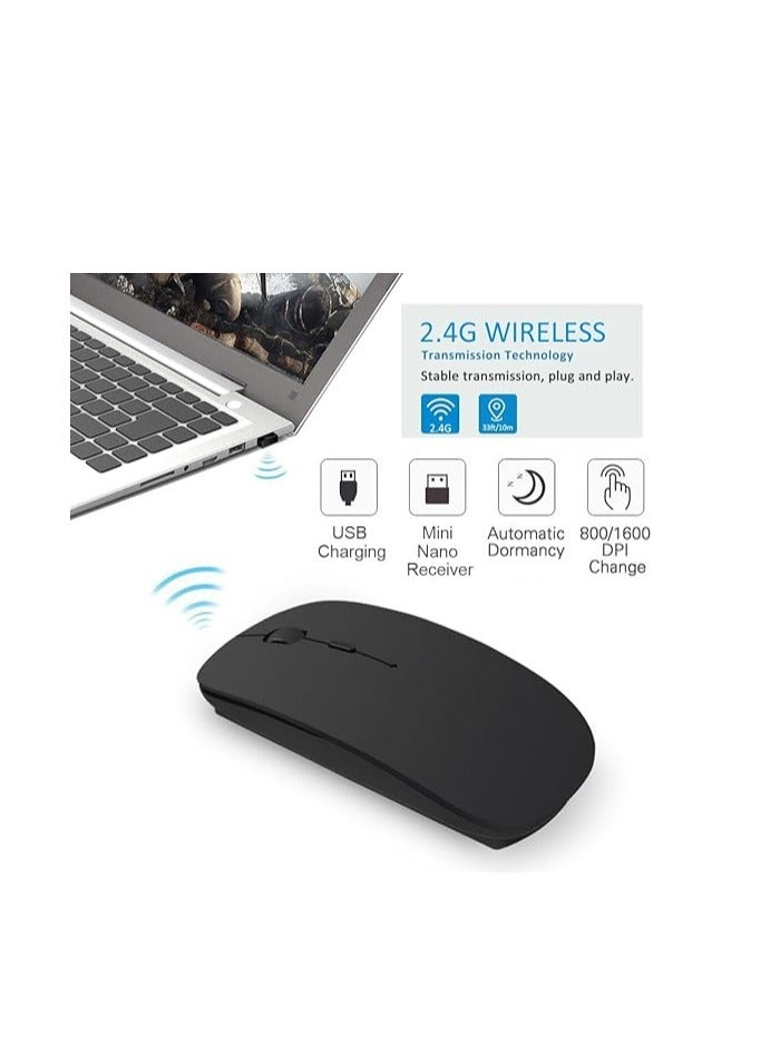 ماوس لاسلكي قابل للشحن بواسطة USB مع أزرار هادئة، مناسب للاب توب والكمبيوتر المكتبي، لون أسود - Image 4
