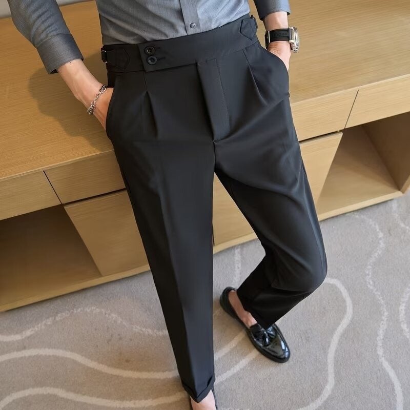 سروال بدلة للرجال ربيع صيف أسود قابل للتنفس متعدد الاستخدامات بأسلوب كوري سروال غير رسمي للمكتب احترافي رسمي ضيق - Image 1