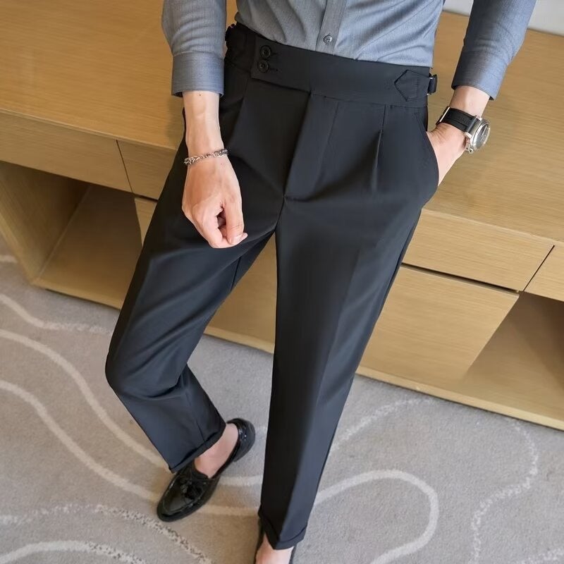 سروال بدلة للرجال ربيع صيف أسود قابل للتنفس متعدد الاستخدامات بأسلوب كوري سروال غير رسمي للمكتب احترافي رسمي ضيق - Image 4