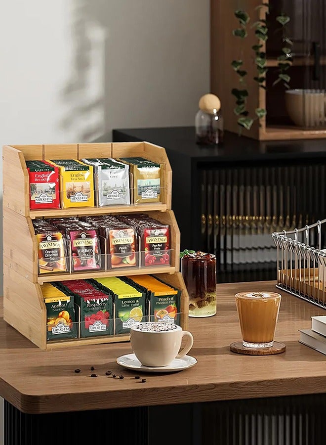 Garlo 3 Layer Stackable Bamboo Tea Bag Organizer Storage Holder for Tea Bags Wood Tea Box Containers Tea Rack Teabag Station Stand for Cabinet Countertop Office - Image 2