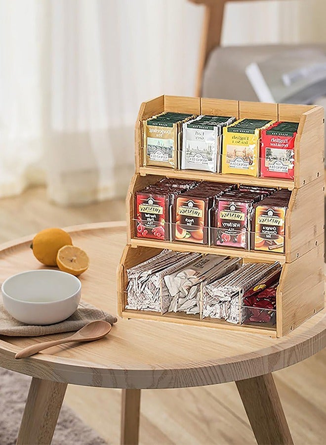 Garlo 3 Layer Stackable Bamboo Tea Bag Organizer Storage Holder for Tea Bags Wood Tea Box Containers Tea Rack Teabag Station Stand for Cabinet Countertop Office - Image 5