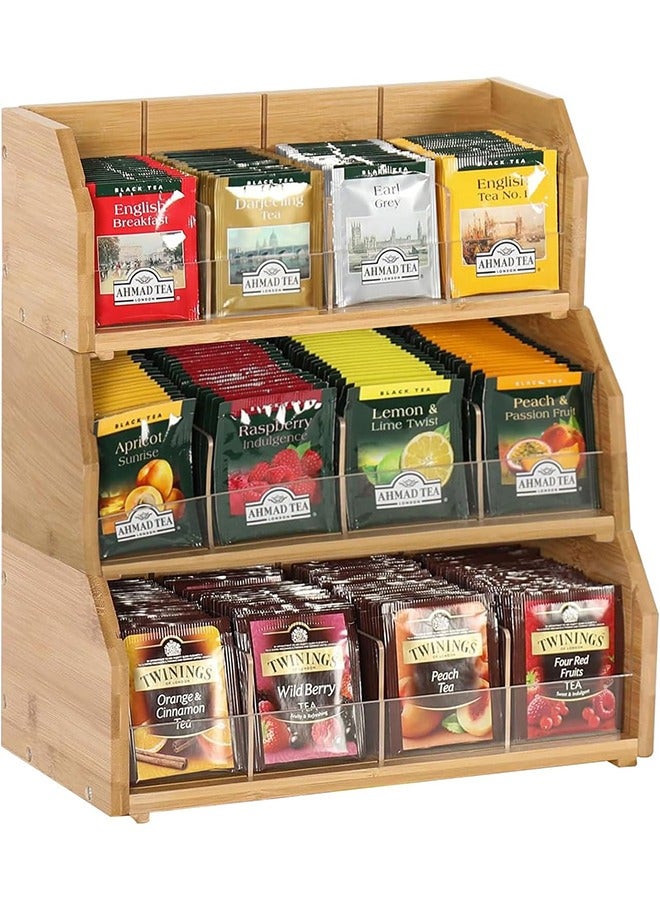 Garlo 3 Layer Stackable Bamboo Tea Bag Organizer Storage Holder for Tea Bags Wood Tea Box Containers Tea Rack Teabag Station Stand for Cabinet Countertop Office - Image 1