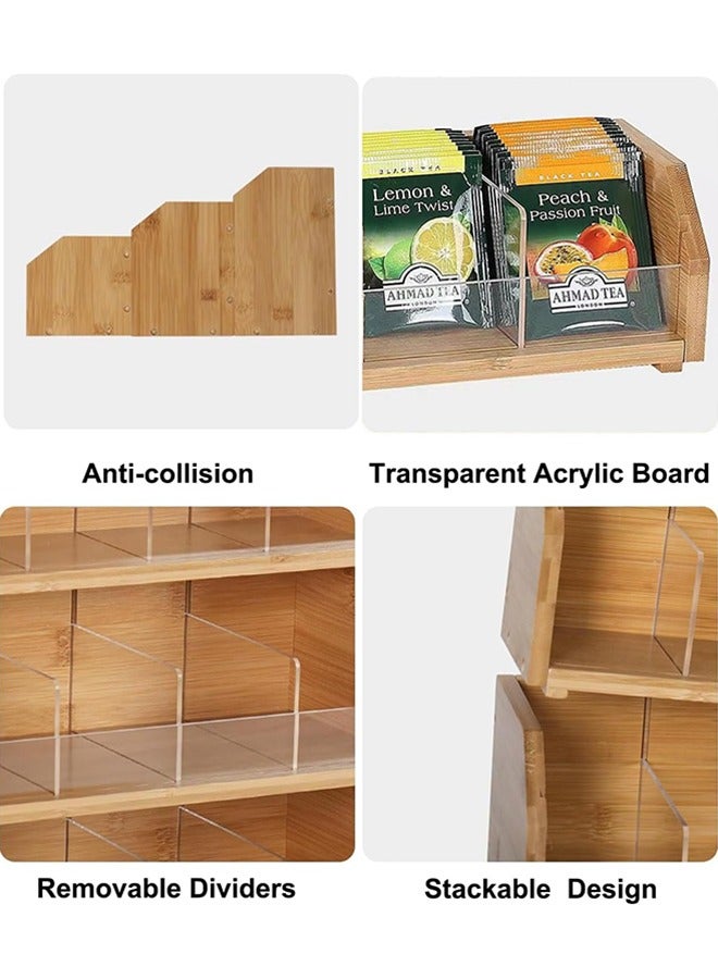 Garlo 3 Layer Stackable Bamboo Tea Bag Organizer Storage Holder for Tea Bags Wood Tea Box Containers Tea Rack Teabag Station Stand for Cabinet Countertop Office - Image 3