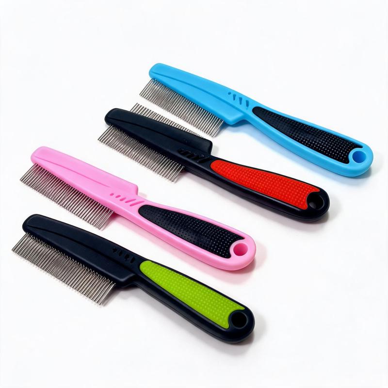 Long Handle Flea Comb Blue Stainless Steel Fine Tooth Pet Comb - Ergonomic Anti-Slip Handle For Flea Lice Removal Reduces Loose Hair for Home Dog Cat Grooming - Image 4