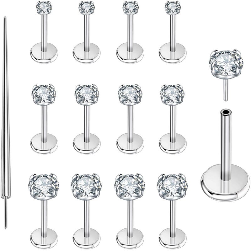 PunkTracker 13Pcs 20G/18G/16G Flat Back Earrings Stud 316L Surgical Stainless Steel Threadless Push in Nose Stud Tragus Helix Lip Medusa Piercing Jewelry - Image 1