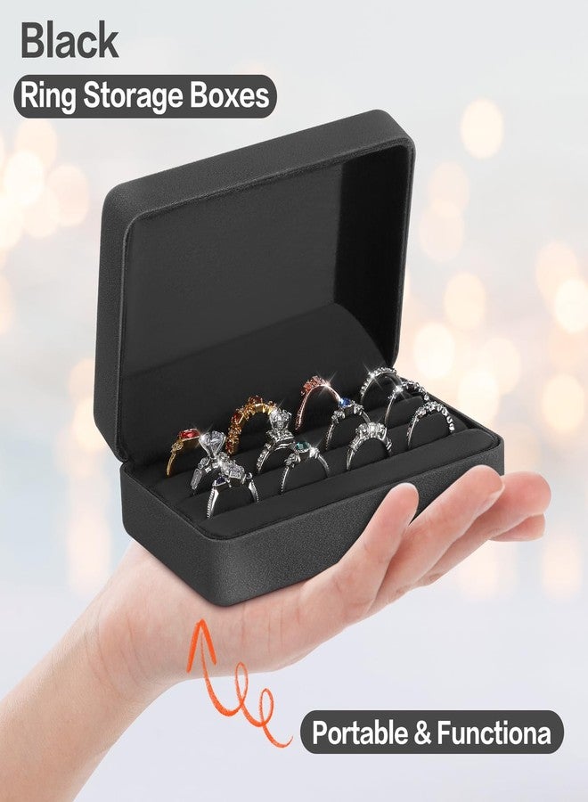 KUKUVR Velet Ring Storage Box for Multiple Rings, Travel Jewelry Ring Stud Earrings Holder Case, 3 Slot Portable Ring Display Organizer Case (Black) - Image 2