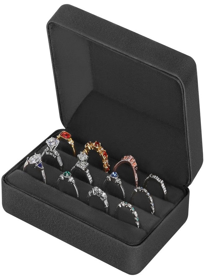 KUKUVR Velet Ring Storage Box for Multiple Rings, Travel Jewelry Ring Stud Earrings Holder Case, 3 Slot Portable Ring Display Organizer Case (Black) - Image 1