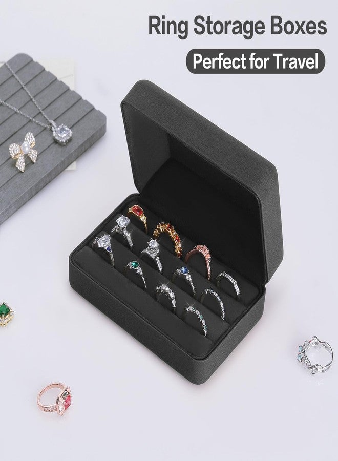 KUKUVR Velet Ring Storage Box for Multiple Rings, Travel Jewelry Ring Stud Earrings Holder Case, 3 Slot Portable Ring Display Organizer Case (Black) - Image 5