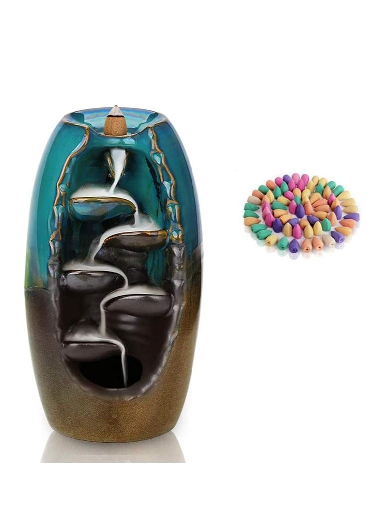 SYOSI Burner Waterfall Incense Holder with 120 Backflow Cones, Aromatherapy Ornamental for Home Office Yoga - Image 1