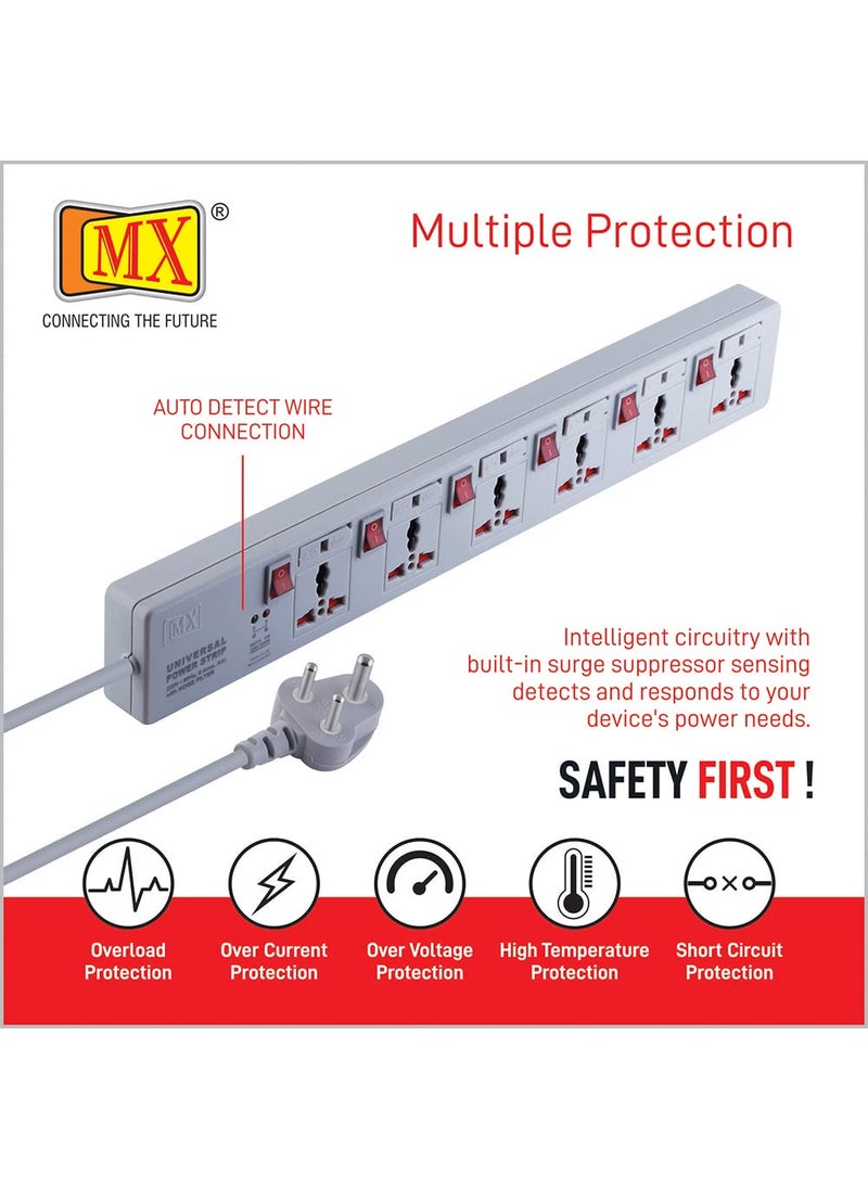 MX MX 6 Outlet Universal Power Strip Extension Board with Individual Fuse Switch for Each Socket Heavy Duty 5 mtr Power Cord with Child Saftey Shutter  - Image 4
