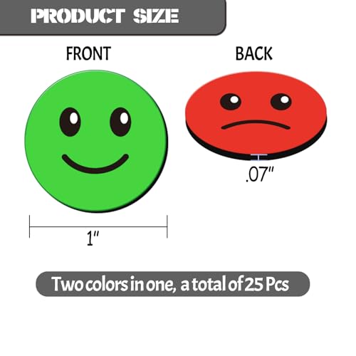 Magrooyar 25 Pcs 1” Double-Sided Red Green Smiley Face Magnets, Flip Over Colored Magnetic Dots for Whiteboard, Refrigerator, Office (25, Happy/Sad-Colors) - Image 2
