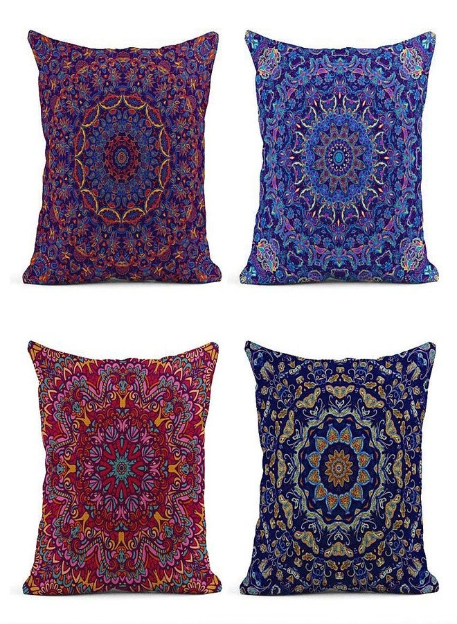 ArtSocket Set of 4 Throw Pillow Covers Boho Mandala Moroccan Bohemian Oriental Vintage Round Colorful Painting Decor Linen Pillow Cases Home Decorative Square 18x18 Inches Pillowcases - Image 1
