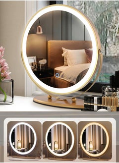 XiuWoo 50cm Vanity Makeup Mirror with Lights, 3 Color Lighting Dimmable LED Mirror, Touch Control, 360°Rotation, High-Definition Large Round Lighted Up Mirror for Bedroom Table Desk,Golden  - Image 1