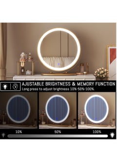 XiuWoo 50cm Vanity Makeup Mirror with Lights, 3 Color Lighting Dimmable LED Mirror, Touch Control, 360°Rotation, High-Definition Large Round Lighted Up Mirror for Bedroom Table Desk,Golden  - Image 4