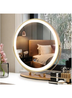 XiuWoo 50cm Vanity Makeup Mirror with Lights, 3 Color Lighting Dimmable LED Mirror, Touch Control, 360°Rotation, High-Definition Large Round Lighted Up Mirror for Bedroom Table Desk,Golden  - Image 2