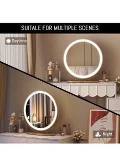 XiuWoo 50cm Vanity Makeup Mirror with Lights, 3 Color Lighting Dimmable LED Mirror, Touch Control, 360°Rotation, High-Definition Large Round Lighted Up Mirror for Bedroom Table Desk,Golden  - Image 5