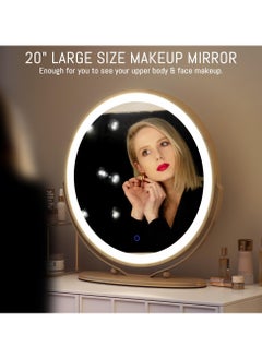 XiuWoo 50cm Vanity Makeup Mirror with Lights, 3 Color Lighting Dimmable LED Mirror, Touch Control, 360°Rotation, High-Definition Large Round Lighted Up Mirror for Bedroom Table Desk,Golden  - Image 3