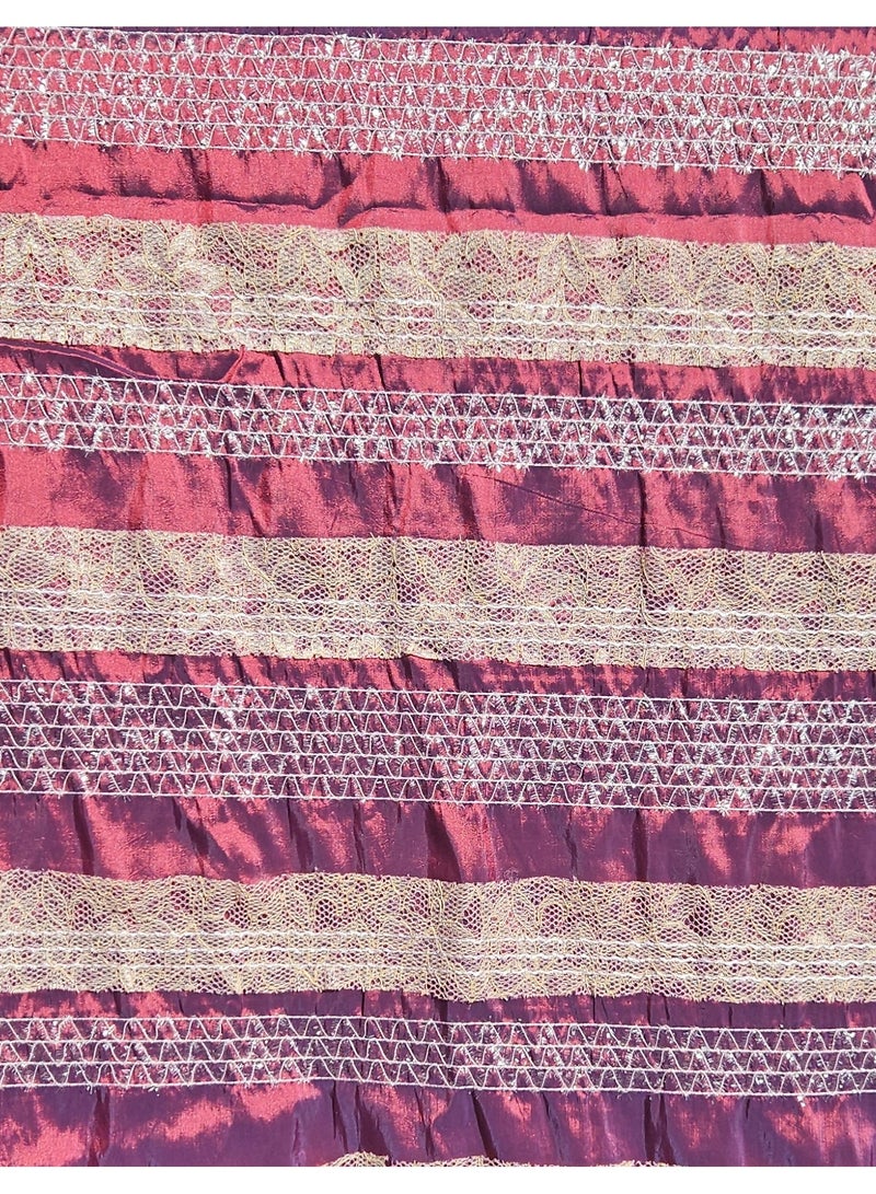 Burgundy Dual Tone Satin Silk Blend Fabric with Lace, 7.5 Yards x 58 Inches - Image 3