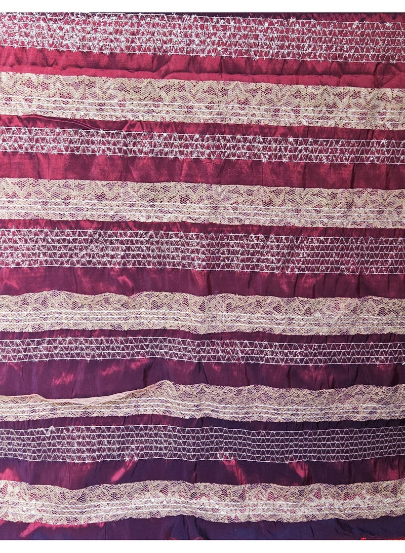 Burgundy Dual Tone Satin Silk Blend Fabric with Lace, 7.5 Yards x 58 Inches - Image 1