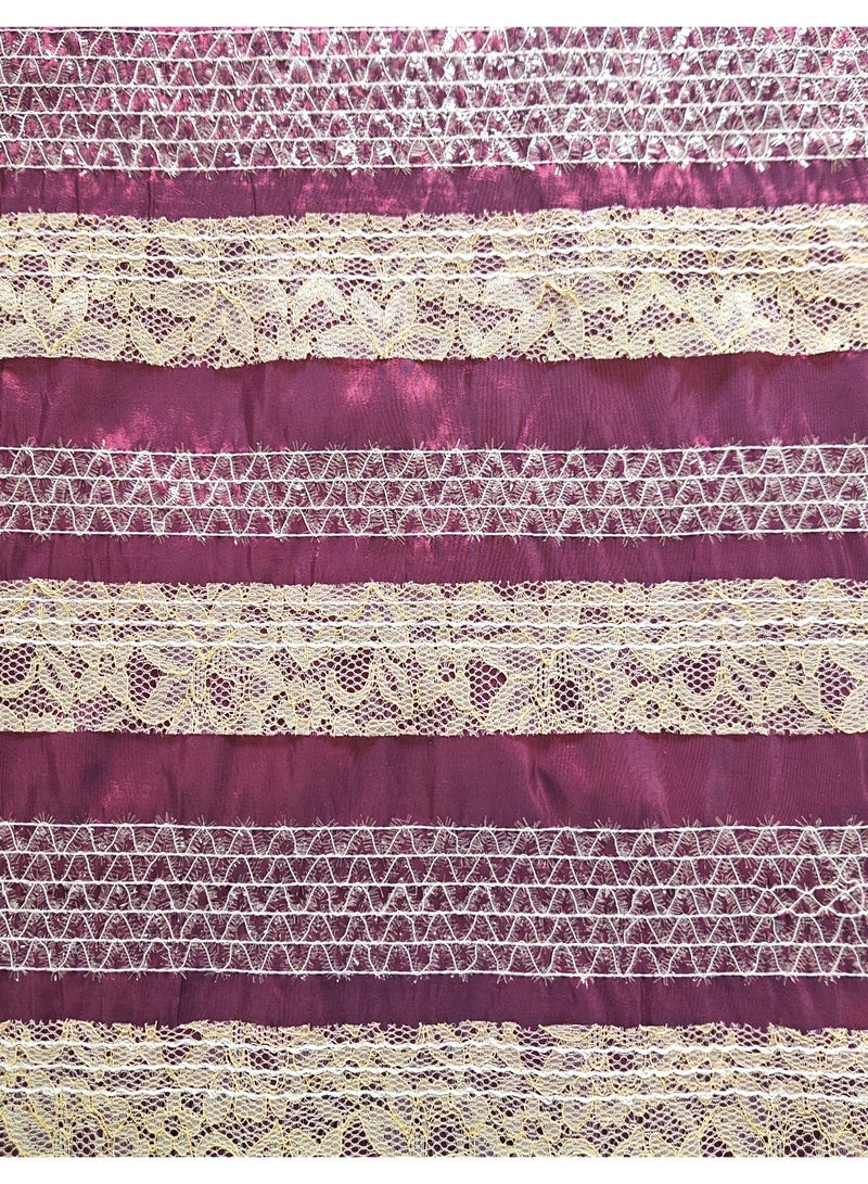 Burgundy Dual Tone Satin Silk Blend Fabric with Lace, 7.5 Yards x 58 Inches - Image 2