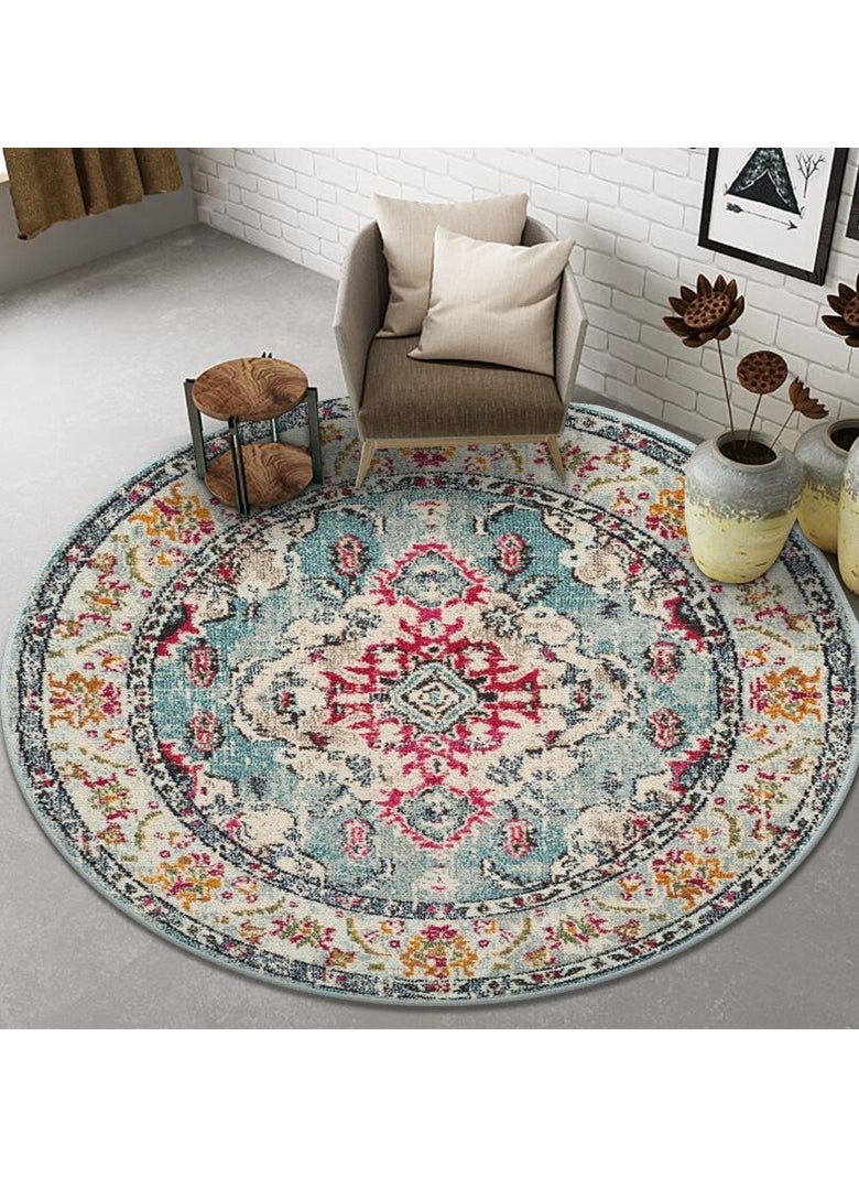 Loquat Polyester Fiber Machine Washable Bohemian Style Circular Carpet 