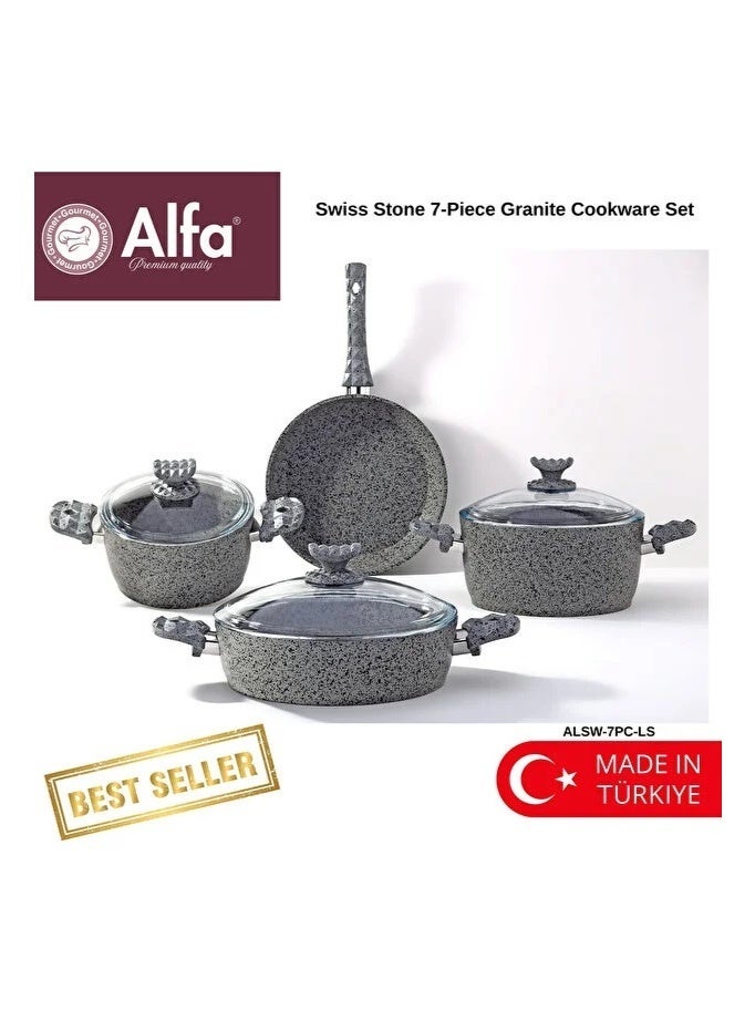 ALFA Swiss Stone Granite 7-Piece Cookware Set, Induction Compatible, Made in Türkiye - Image 1