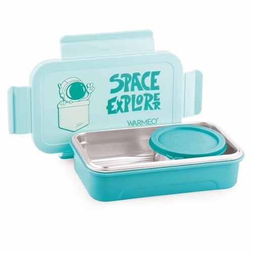 WARMEO Apollo Insulated Stainless Steel Airtight Leak-Proof Lunch Box with Clip Lock Lid,Light Weight, Easy to Clean, Perfect for Office, School, Picnic & Travelling, Combo(600 ml + 200 ml), Blue - Image 1
