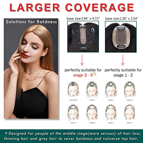 S-noilite Human Hair Toppers 130% Density Hand Made Silk Base Clip in Topper Top Hair Pieces For Women with Thinning Hair/Hair Loss Cover Gray Hair 12Inch 40g #2 Dark Brown - Image 3