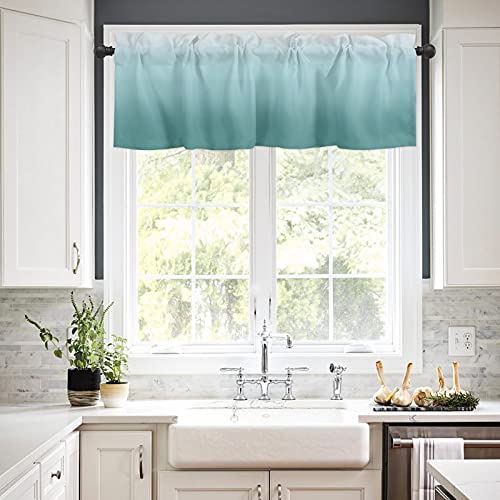 Dapangj Valance Curtains for Kitchen 54x18Inch, Ombre Teal Short Curtain Rod Pocket for Bedroom Living Room,Single Panel Decor Valances for Windows, Turquoise Green Texture - Image 2
