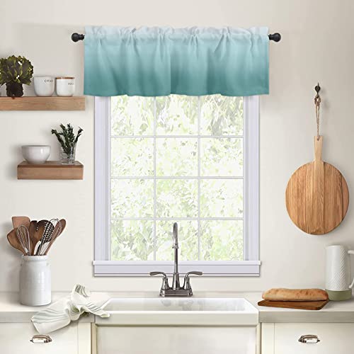 Dapangj Valance Curtains for Kitchen 54x18Inch, Ombre Teal Short Curtain Rod Pocket for Bedroom Living Room,Single Panel Decor Valances for Windows, Turquoise Green Texture - Image 1
