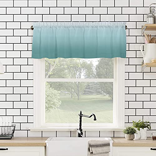 Dapangj Valance Curtains for Kitchen 54x18Inch, Ombre Teal Short Curtain Rod Pocket for Bedroom Living Room,Single Panel Decor Valances for Windows, Turquoise Green Texture - Image 4