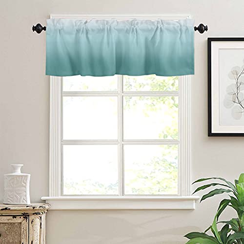 Dapangj Valance Curtains for Kitchen 54x18Inch, Ombre Teal Short Curtain Rod Pocket for Bedroom Living Room,Single Panel Decor Valances for Windows, Turquoise Green Texture - Image 3