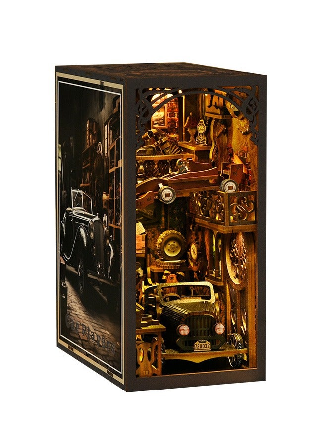 Book Nook Kit, Car Model Toys，DIY Miniature House Booknook Dollhouse Kit for Adults and Teens, 3D Wooden Puzzle Bookend Night Light Decor, Tiny Magic House Model Build Gift (Car Gamer)  - Image 1
