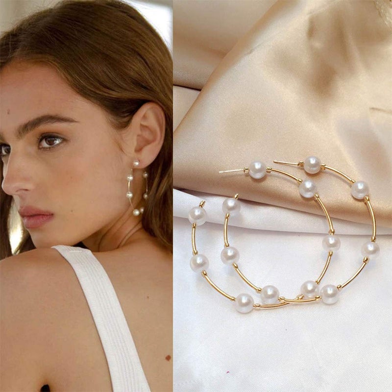 Chmier Aimimier Bridal Pearl Hoop Earrings Vintage Large Round Loop Earrings Wedding Prom Party Festival Jewelry for Women and Girls - Image 1