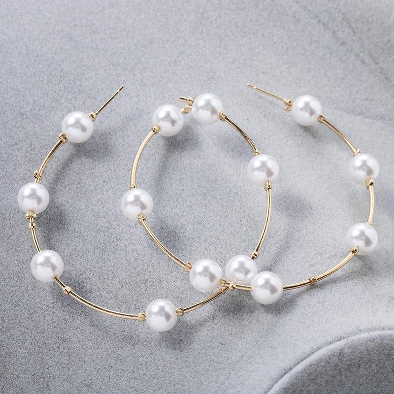 Chmier Aimimier Bridal Pearl Hoop Earrings Vintage Large Round Loop Earrings Wedding Prom Party Festival Jewelry for Women and Girls - Image 5