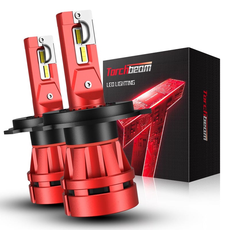 Torchbeam T2 H4/9003 Bulbs Hi/Low Beam, 45,000LM 6500K Ultra White, 1:1 Mini Size H4 Bulbs, 12,000RPM Cooling Fan, IP68 Waterproof, 2- Pack - Image 1