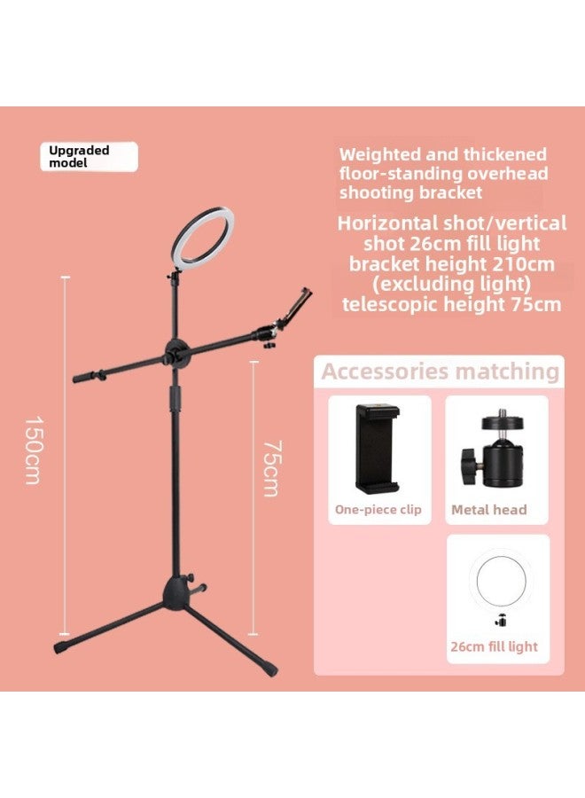 Mobile Phone Overhead Bracket Live Desktop Floor LED Beauty Fill Light Shooting Food Video Camera Artifact-Light Source Color:Landing Tripod Tilt Bracket (26 Lights) - Image 1