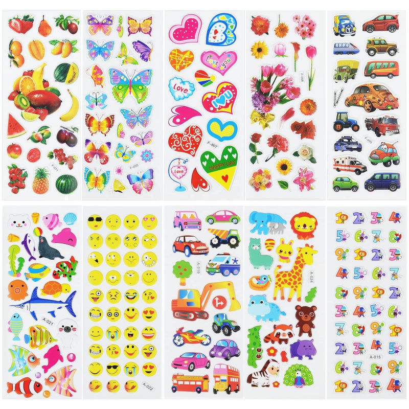 DaiUni 24 Sheets(500+) 3D Puffy Stickers for Toddlers Kids, Bulk Preschool Sticker Sheets for Reward, Craft, Scrapbooking Including Animal, Fruits, Dinosaurs, Fish and More - Image 3