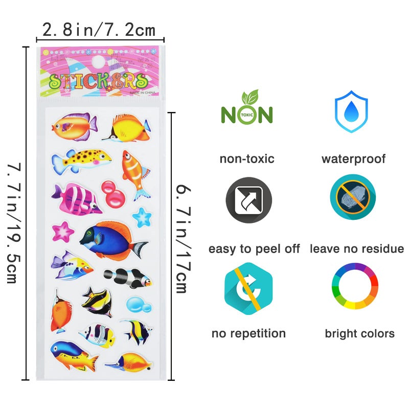 DaiUni 24 Sheets(500+) 3D Puffy Stickers for Toddlers Kids, Bulk Preschool Sticker Sheets for Reward, Craft, Scrapbooking Including Animal, Fruits, Dinosaurs, Fish and More - Image 4