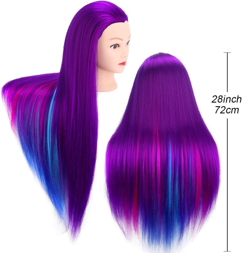 MYSWEETY Mannequin Head with Hair, 28" Mannequin Head Hair Styling Training Head Manikin Cosmetology Doll Head Synthetic Fiber Hair with Table Clamp & Braiding Kit purple - Image 2