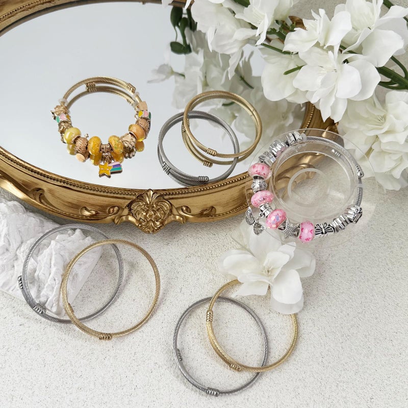 Exway 10 Pcs Elastic charm Bracelet chain Stainless Steel Cable Wire Twisted Cuff Bangle Bracelet Gold And Sliver charm Bracelets Kit for Crafts DIY Women Jewelry Making - Image 5