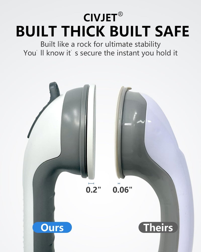 CIVJET Shower Handles for Elderly Suction 2 Pack Grab Bars for Bathtubs and Showers, bar Safety 500 lbs Walls Handicap Heavy Duty Holder Hooks to Lift Large Tile Glass Suction Cups Tool Chair - Image 4