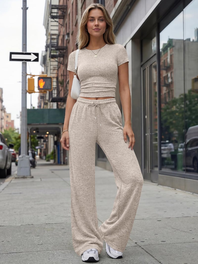 Trendy Queen Womens Lounge Two 2 Piece Sets Summer Spring 2026 Airport Outfits Travel Matching Sweatsuit Sweat Suit Workout Cruise Clothes Vacation Loungewear Pajamas Fashion Holiday Khaki S - Image 2